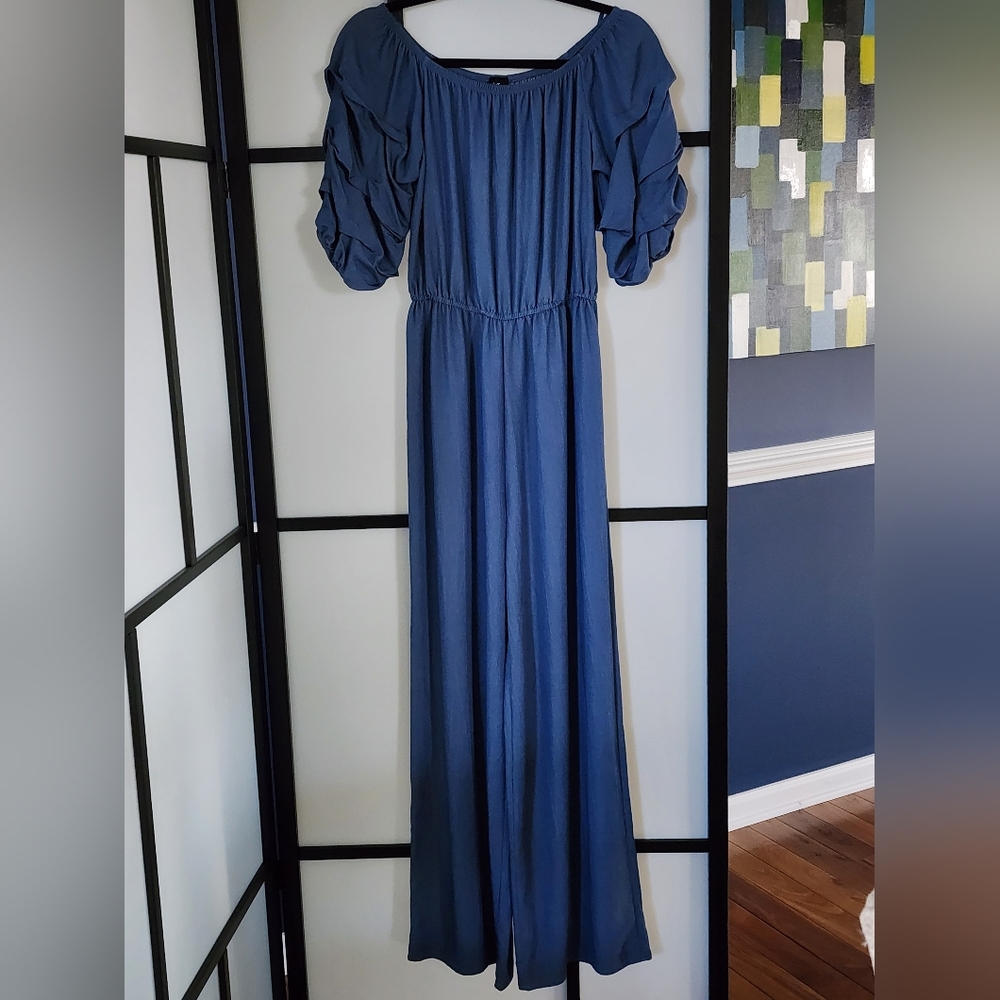 Elegant Denim-look Blue Women's Jumpsuit, Sz M